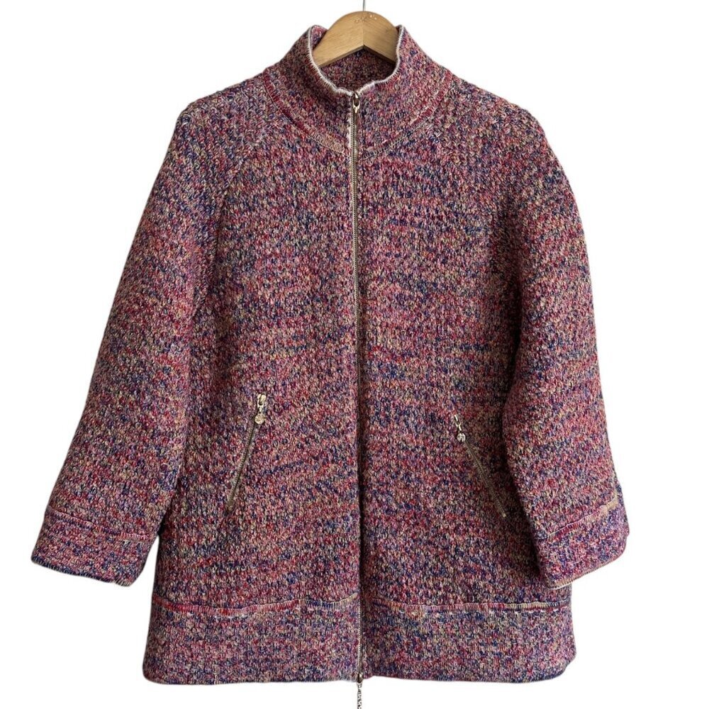 Heavy Knit Zip Up Cashmere Wool Silk Sweater Womens Size 36 Swing Coat Boucle